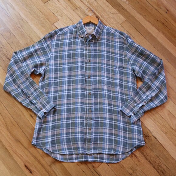 Maurizio Baldassari Brera Shirt Men's L Plaid 100% Linen Button-Down Azure Gray - Picture 3 of 8